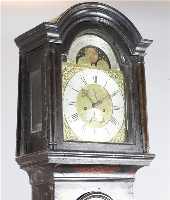 A late 18th century chinoiserie longcase clock with moonphase, Nich. Ivey, Redruth, H.216cm